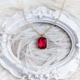 Red crystal gold emerald cut necklace - House of Hats