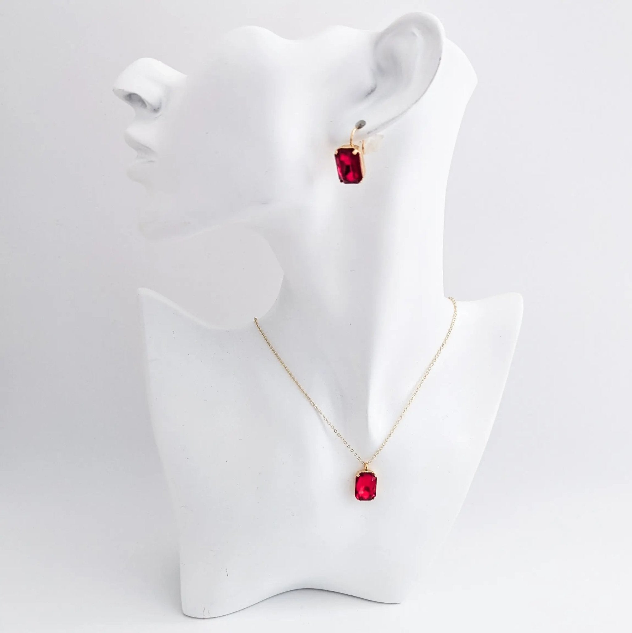 Red crystal gold emerald cut necklace - House of Hats