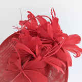 Red feather large saucer disc fascinator hat - House of Hats