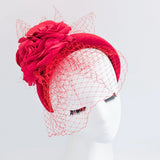 Red flower padded velvet headband fascinator - House of Hats