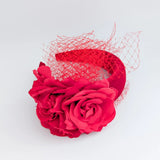 Red flower padded velvet headband fascinator - House of Hats
