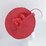 Red large woven straw flower fascinator hat - House of Hats