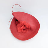 Red large woven straw flower fascinator hat - House of Hats