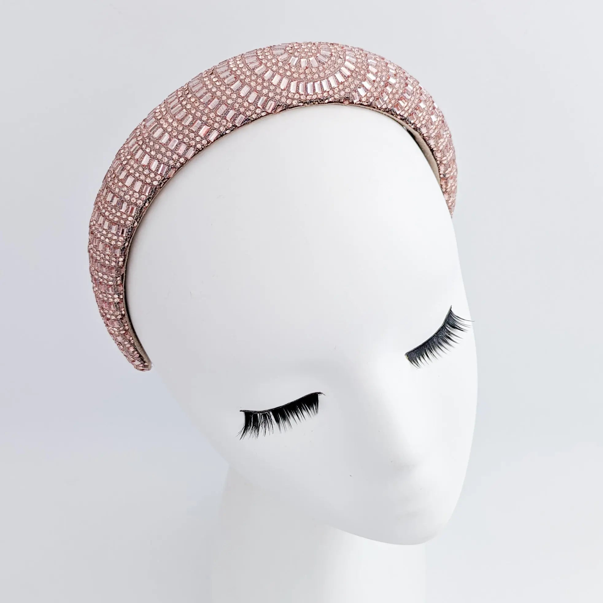 Rose gold crystal beaded padded headband fascinator - House of Hats