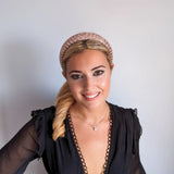 Rose gold crystal beaded padded headband fascinator - House of Hats