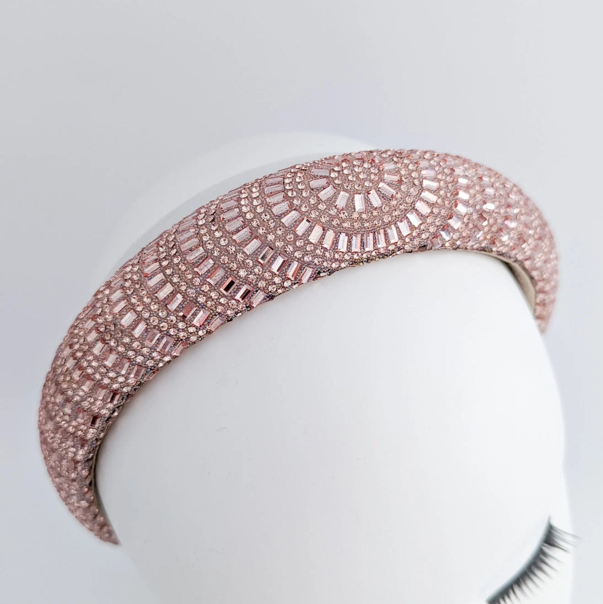 Rose gold crystal beaded padded headband fascinator - House of Hats