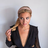 Rose gold crystal beaded padded headband fascinator - House of Hats