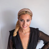 Rose gold crystal beaded padded headband fascinator - House of Hats
