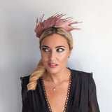 Rose gold metallic shimmer feather headband fascinator - House of Hats
