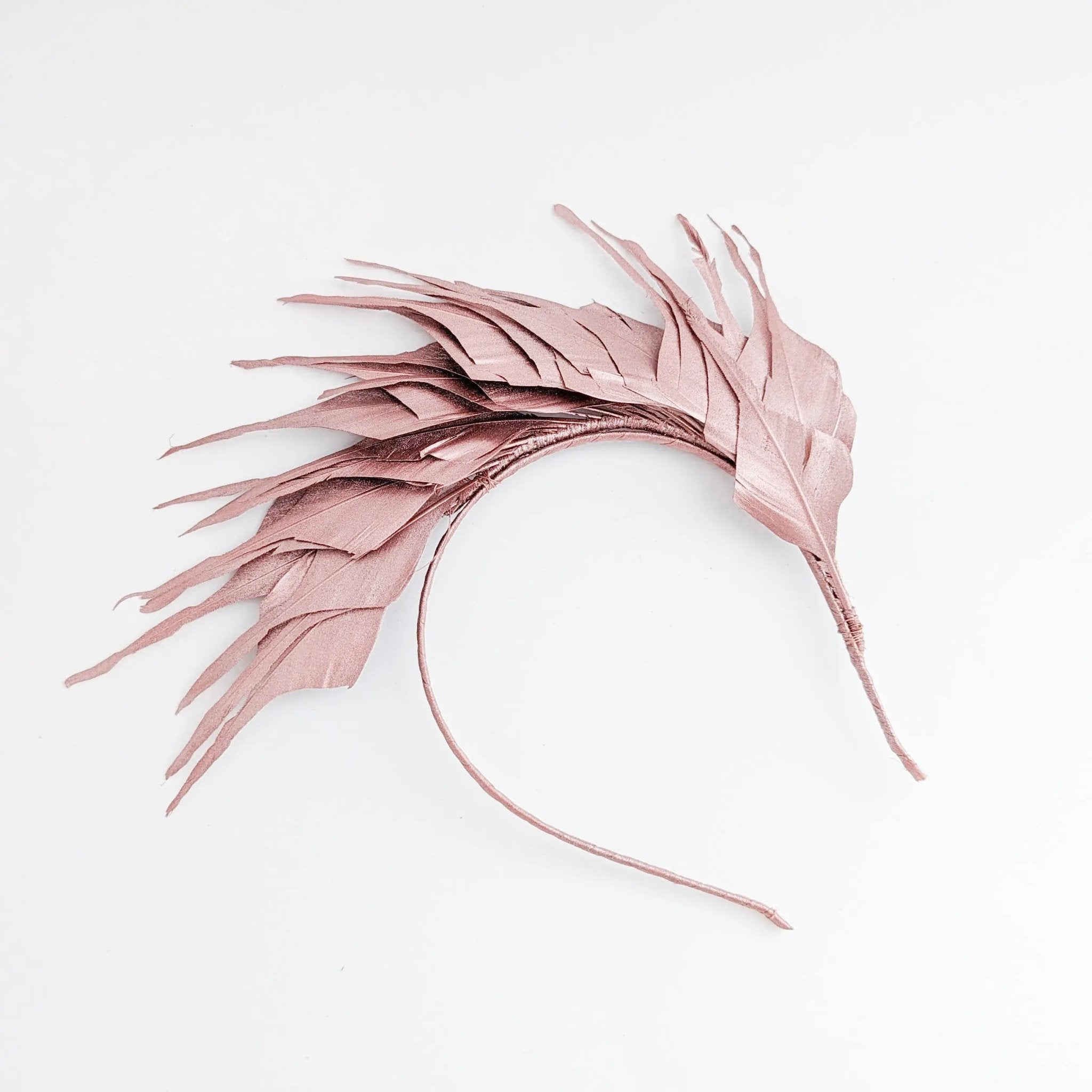 Rose gold metallic shimmer feather headband fascinator - House of Hats