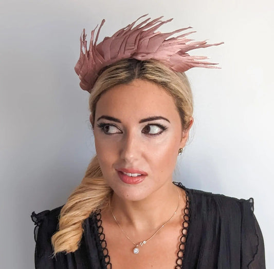 Rose gold metallic shimmer feather headband fascinator - House of Hats