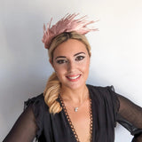 Rose gold metallic shimmer feather headband fascinator - House of Hats