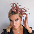 Rose gold shimmer crystal feather fascinator hat - House of Hats