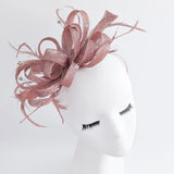 Rose gold shimmer crystal feather fascinator hat - House of Hats