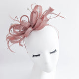 Rose gold shimmer crystal feather fascinator hat - House of Hats