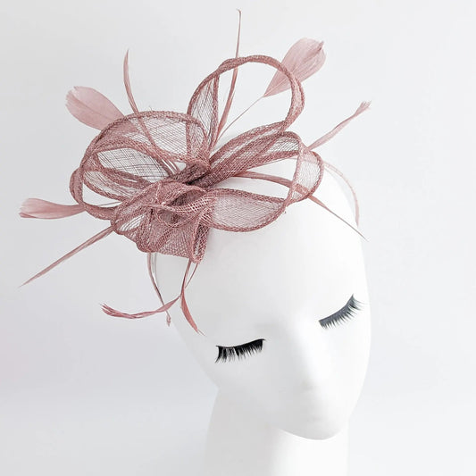 Rose gold shimmer feather fascinator hat - House of Hats