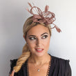 Rose gold shimmer feather fascinator hat - House of Hats