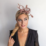 Rose gold shimmer feather fascinator hat - House of Hats