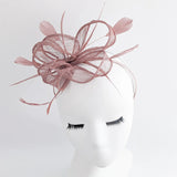Rose gold shimmer feather fascinator hat - House of Hats