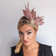 Rose gold shimmer feather petal fan fascinator hat - House of Hats