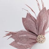 Rose gold shimmer feather petal fan fascinator hat - House of Hats