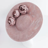 Rose gold shimmer flower large saucer disc fascinator hat - House of Hats