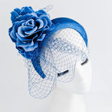 Royal blue flower padded velvet headband fascinator - House of Hats