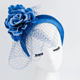 Royal blue flower padded velvet headband fascinator - House of Hats