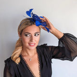 Royal cobalt blue feather fascinator hat - House of Hats