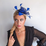 Royal cobalt blue feather fascinator hat - House of Hats