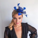 Royal cobalt blue feather fascinator hat - House of Hats