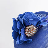 Royal cobalt blue flower disc saucer fascinator hat - House of Hats