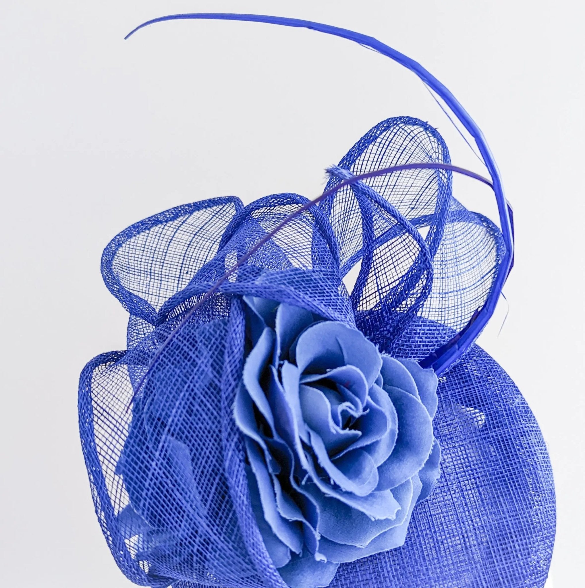 Royal cobalt blue flower fascinator hat - House of Hats