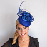 Royal cobalt blue flower fascinator hat - House of Hats
