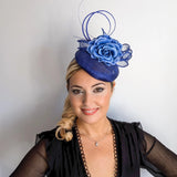 Royal cobalt blue flower fascinator hat - House of Hats