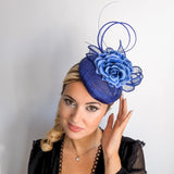 Royal cobalt blue flower fascinator hat - House of Hats