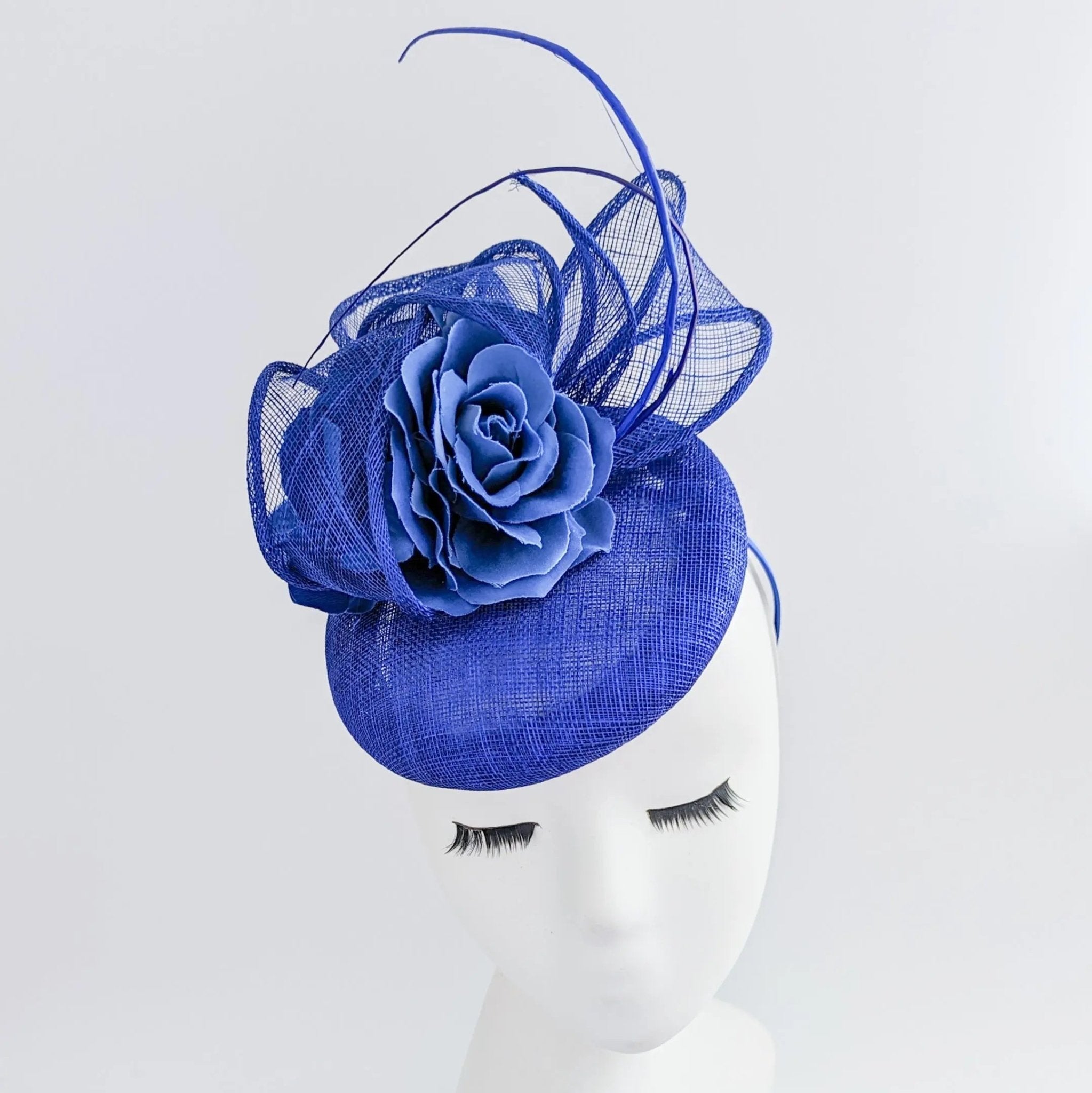 Royal cobalt blue flower fascinator hat - House of Hats
