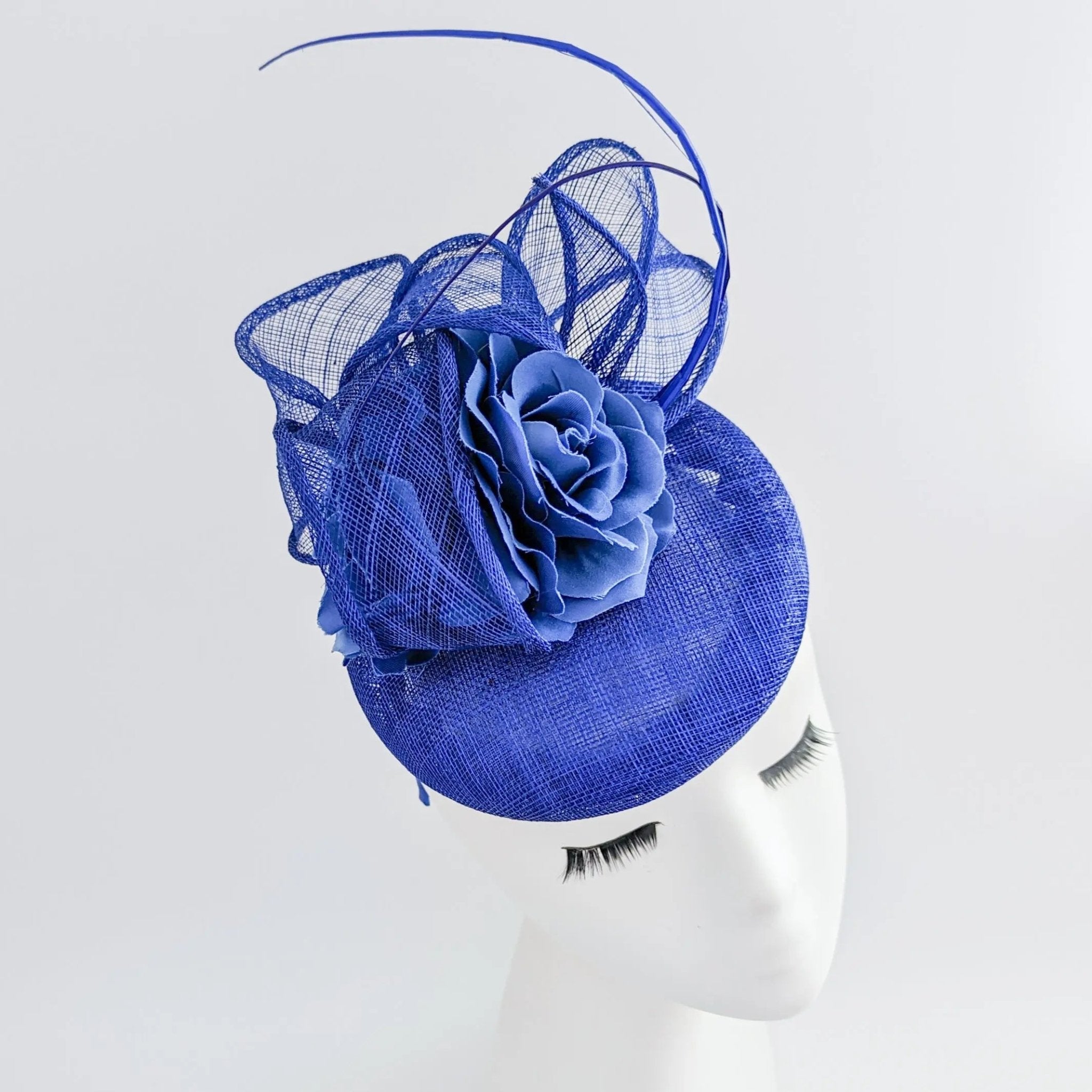 Royal cobalt blue flower fascinator hat - House of Hats