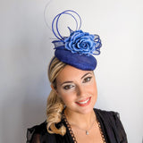 Royal cobalt blue flower fascinator hat - House of Hats