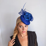 Royal cobalt blue flower fascinator hat - House of Hats