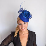 Royal cobalt blue flower fascinator hat - House of Hats