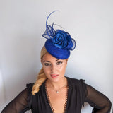 Royal cobalt blue flower fascinator hat - House of Hats