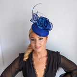 Royal cobalt blue flower fascinator hat - House of Hats