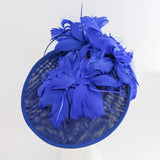 Royal cobalt blue large feather saucer disc fascinator hat - House of Hats