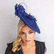 Royal cobalt blue large flower saucer disc fascinator hat - House of Hats