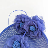 Royal cobalt blue large flower saucer disc fascinator hat - House of Hats