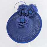 Royal cobalt blue large flower saucer disc fascinator hat - House of Hats