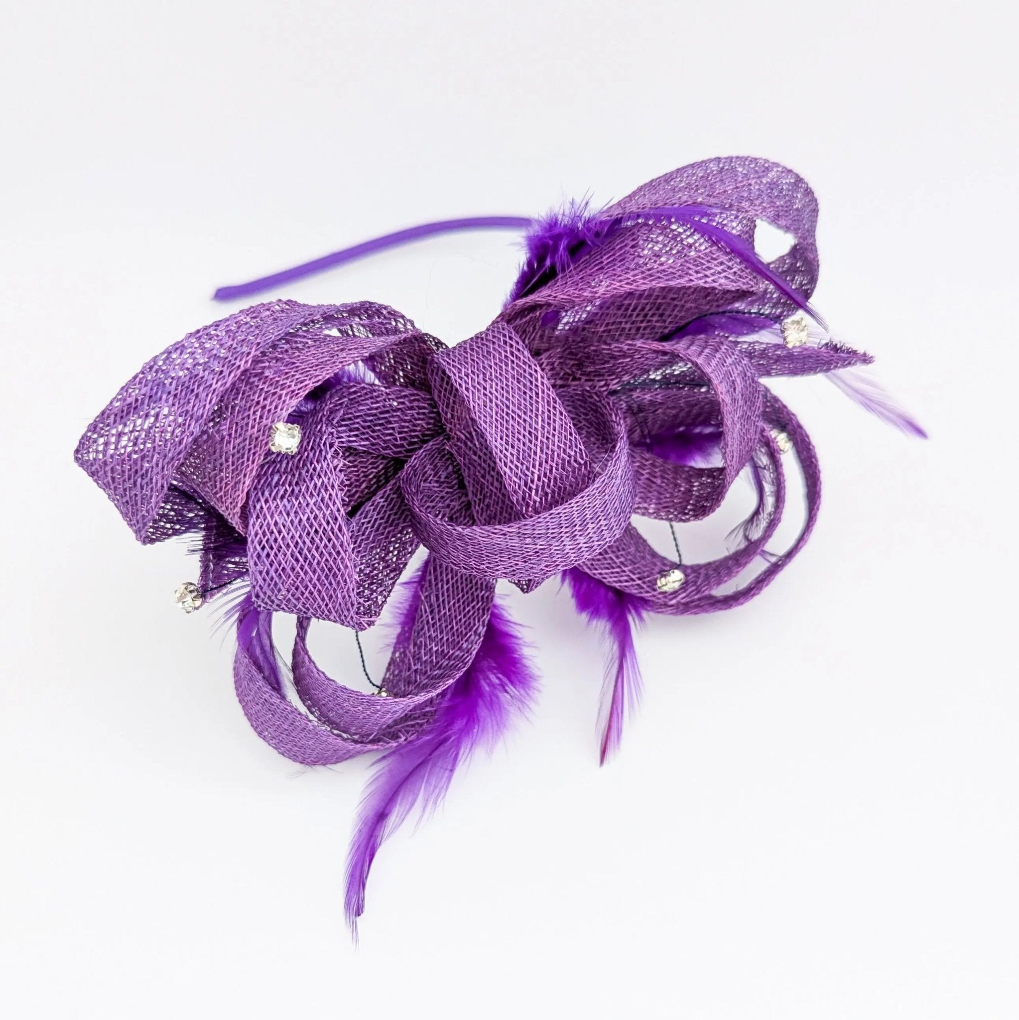 Royal purple crystal feather fascinator hat - House of Hats