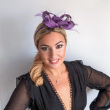 Royal purple crystal feather fascinator hat - House of Hats