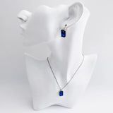 Sapphire blue crystal silver emerald cut drop earrings - House of Hats